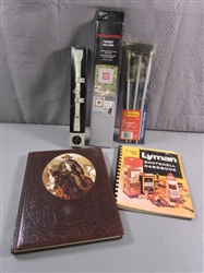 RIFLE SCOPE, TARGET HOLDER, BOOKS & MORE