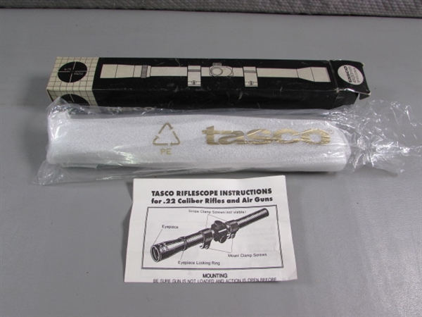 RIFLE SCOPE, TARGET HOLDER, BOOKS & MORE
