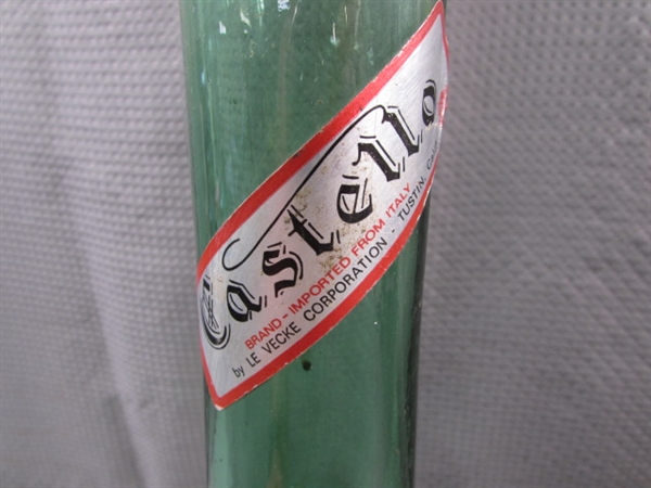 WROUGHT IRON WINE BOTTLE HOLDER/POURER & TALL ITALIAN BOTTLE