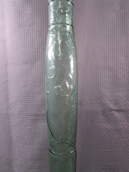 WROUGHT IRON WINE BOTTLE HOLDER/POURER & TALL ITALIAN BOTTLE