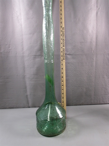 WROUGHT IRON WINE BOTTLE HOLDER/POURER & TALL ITALIAN BOTTLE
