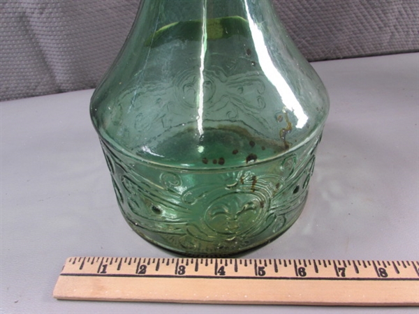 WROUGHT IRON WINE BOTTLE HOLDER/POURER & TALL ITALIAN BOTTLE