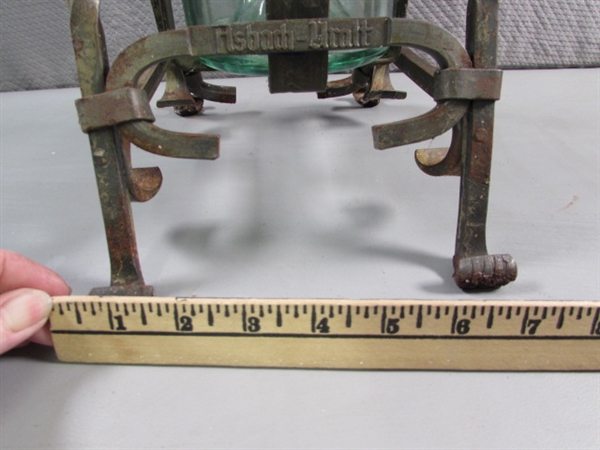 WROUGHT IRON WINE BOTTLE HOLDER/POURER & TALL ITALIAN BOTTLE