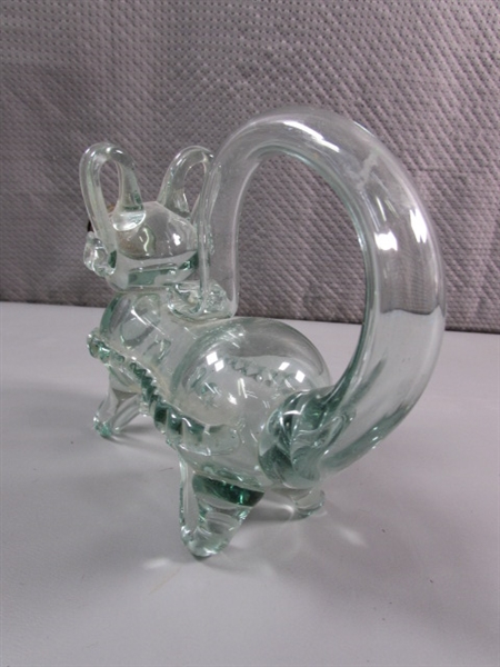 HAND BLOWN GLASS DECANTER & CARVED STONE VASE