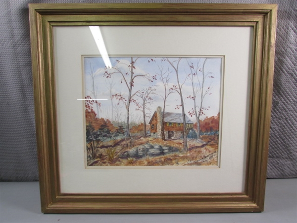 ORIGINAL WATERCOLOR - CABIN FRAMED & MATTED