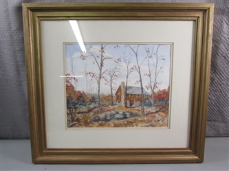 ORIGINAL WATERCOLOR - CABIN FRAMED & MATTED