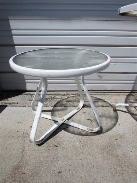3 METAL & TEXTURED GLASS PATIO TABLES