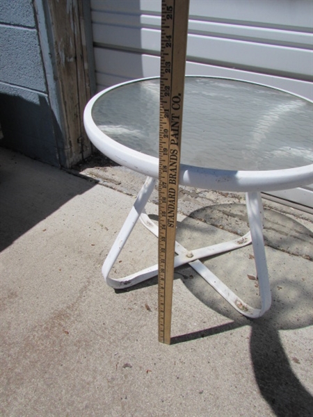 3 METAL & TEXTURED GLASS PATIO TABLES