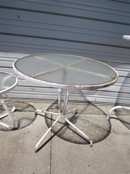 3 METAL & TEXTURED GLASS PATIO TABLES