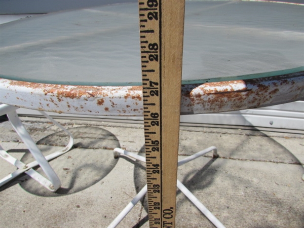 3 METAL & TEXTURED GLASS PATIO TABLES
