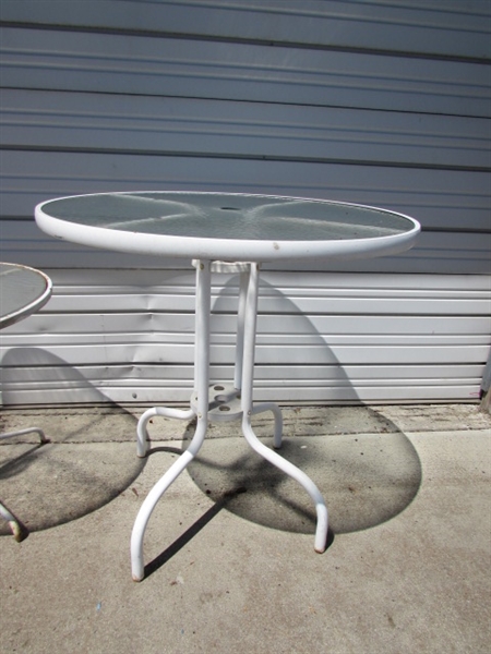 3 METAL & TEXTURED GLASS PATIO TABLES