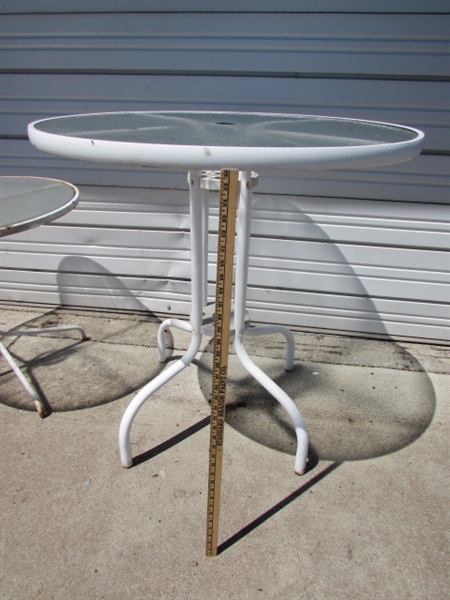 3 METAL & TEXTURED GLASS PATIO TABLES