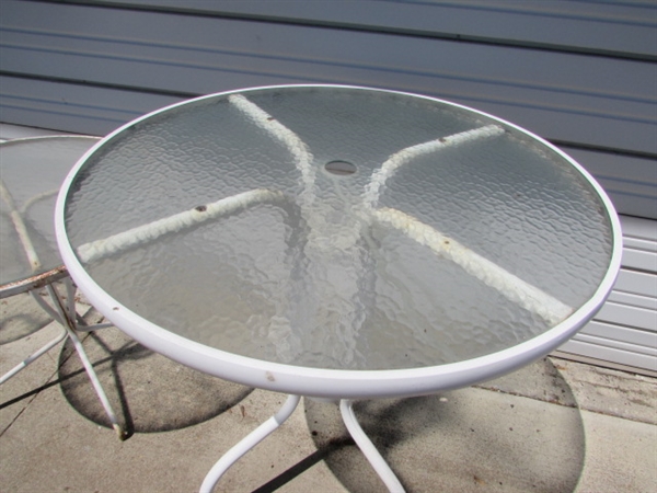 3 METAL & TEXTURED GLASS PATIO TABLES