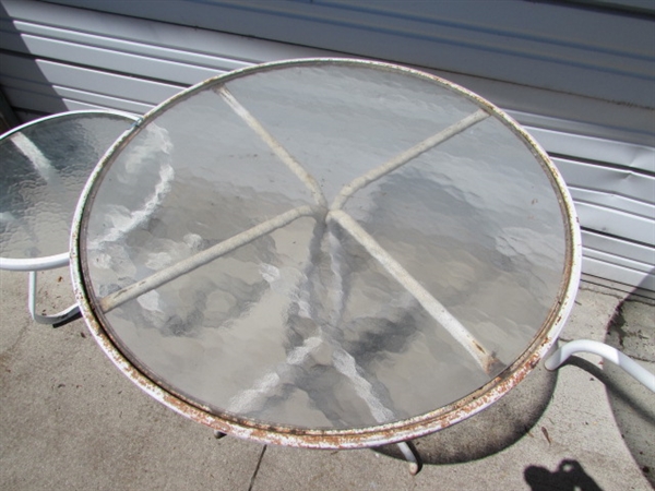 3 METAL & TEXTURED GLASS PATIO TABLES