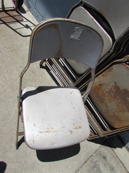 A DOZEN VINTAGE FOLDING METAL CHAIRS FROM AHS GYM