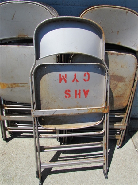 A DOZEN VINTAGE FOLDING METAL CHAIRS FROM AHS GYM