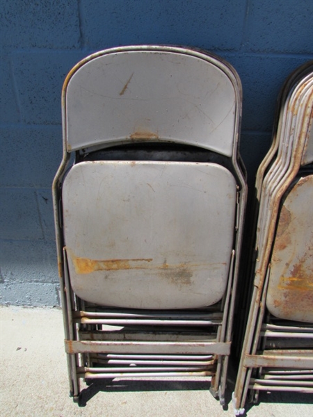 A DOZEN VINTAGE FOLDING METAL CHAIRS FROM AHS GYM