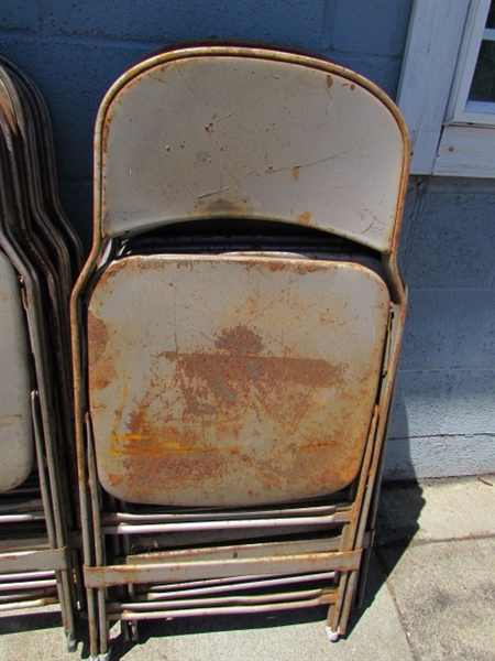 A DOZEN VINTAGE FOLDING METAL CHAIRS FROM AHS GYM