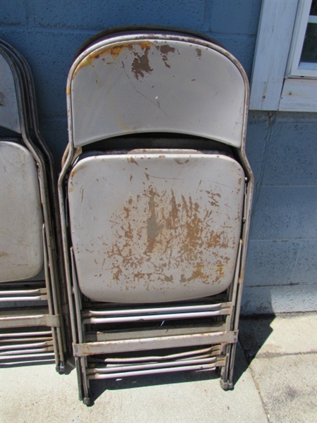 A DOZEN VINTAGE FOLDING METAL CHAIRS FROM AHS GYM