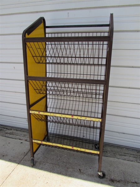 METAL M&M STORE DISPLAY RACK ON WHEELS