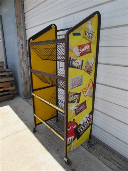 METAL M&M STORE DISPLAY RACK ON WHEELS