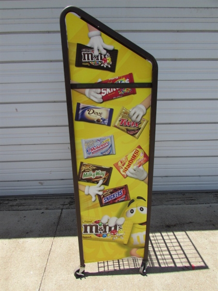 METAL M&M STORE DISPLAY RACK ON WHEELS