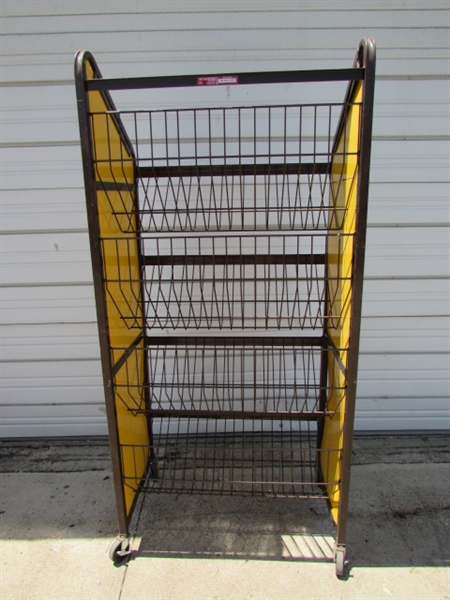METAL M&M STORE DISPLAY RACK ON WHEELS
