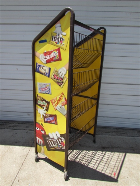 METAL M&M STORE DISPLAY RACK ON WHEELS