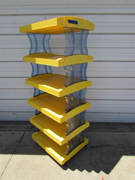 PLASTIC BANANA BOAT STORE DISPLAY SHELVES ON WHEELS