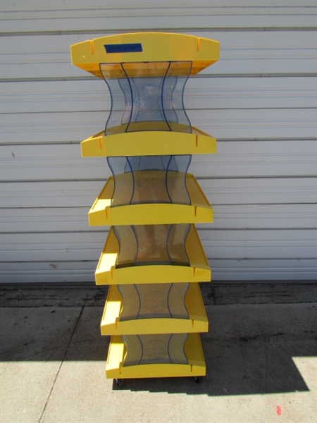 PLASTIC BANANA BOAT STORE DISPLAY SHELVES ON WHEELS