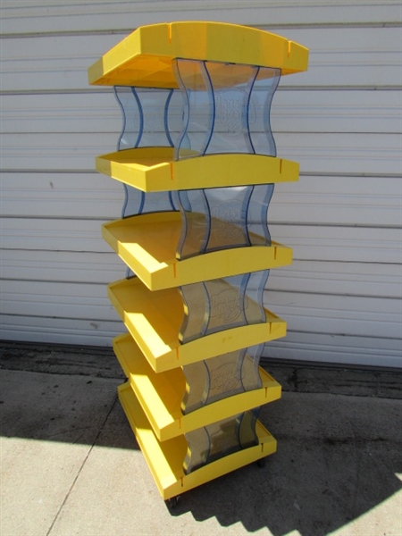 PLASTIC BANANA BOAT STORE DISPLAY SHELVES ON WHEELS