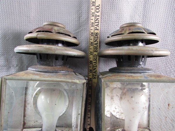 PAIR OF ANTIQUE ELECTRIFIED LANTERNS W/BRACKETS