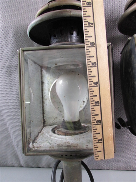 PAIR OF ANTIQUE ELECTRIFIED LANTERNS W/BRACKETS
