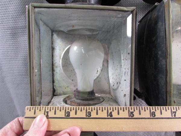 PAIR OF ANTIQUE ELECTRIFIED LANTERNS W/BRACKETS