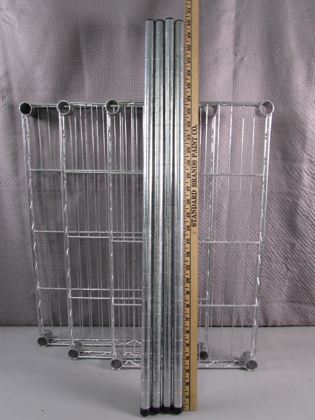 3-TIER METAL SHELF UNIT - NEEDS SHELF CLIPS