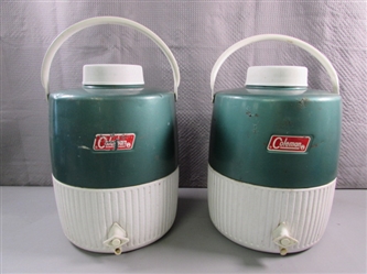 PAIR OF COLEMAN INSULATED DRINK COOLER/DISPENSERS WITH CUPS