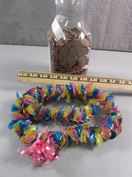12+ LBS OF COPPER US PENNIES & A PENNY LEI