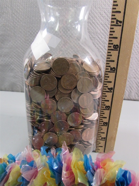 12+ LBS OF COPPER US PENNIES & A PENNY LEI