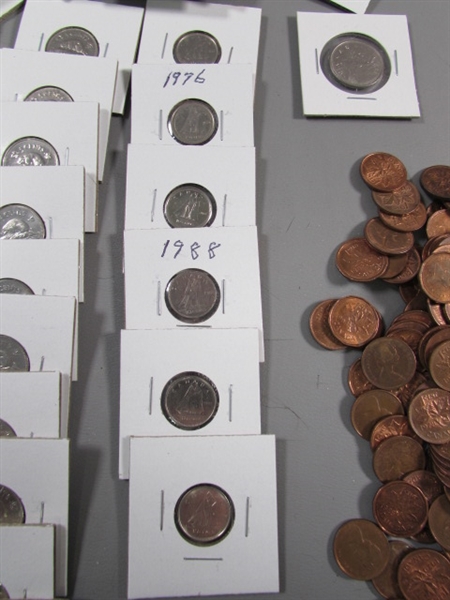 CANADIAN PENNIES, NICKELS, DIMES AND A QUARTER