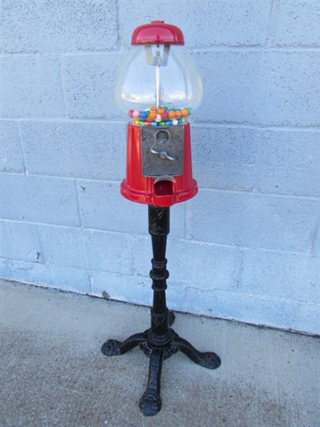 GUMBALL MACHINE ON CAST IRON STAND