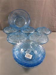NEW LIGHT BLUE PRESSED GLASS BOWLS & CANDY DISHES W/LIDS