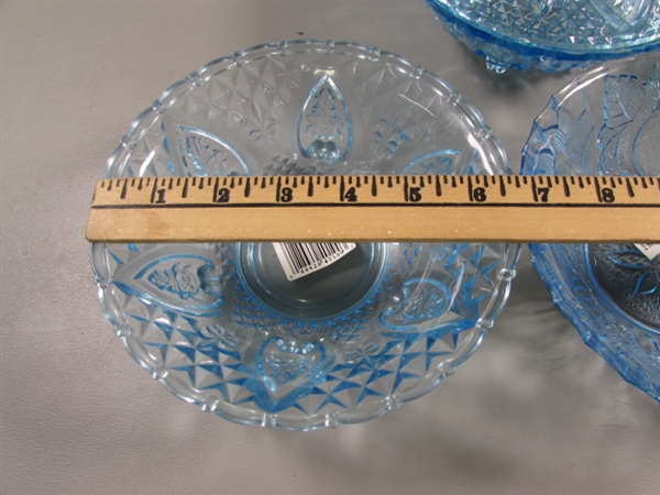 NEW LIGHT BLUE PRESSED GLASS BOWLS & CANDY DISHES W/LIDS