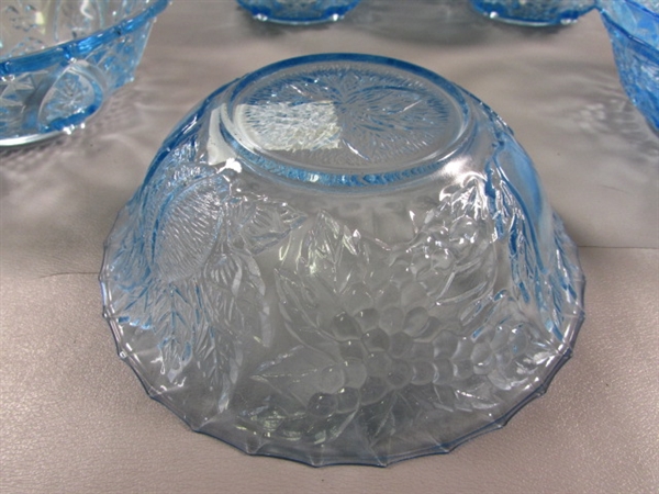 NEW LIGHT BLUE PRESSED GLASS BOWLS & CANDY DISHES W/LIDS