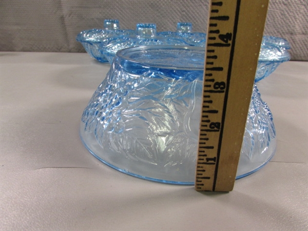 NEW LIGHT BLUE PRESSED GLASS BOWLS & CANDY DISHES W/LIDS
