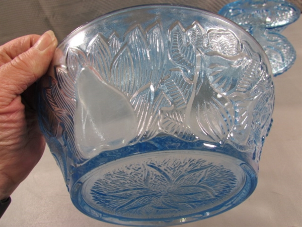 NEW LIGHT BLUE PRESSED GLASS BOWLS & CANDY DISHES W/LIDS