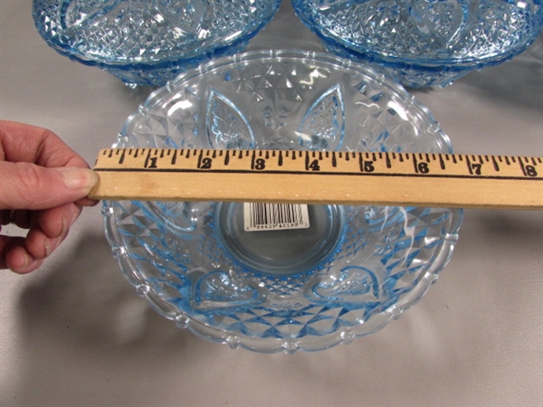 NEW LIGHT BLUE PRESSED GLASS BOWLS & CANDY DISHES W/LIDS