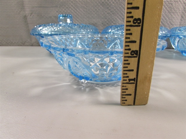 NEW LIGHT BLUE PRESSED GLASS BOWLS & CANDY DISHES W/LIDS