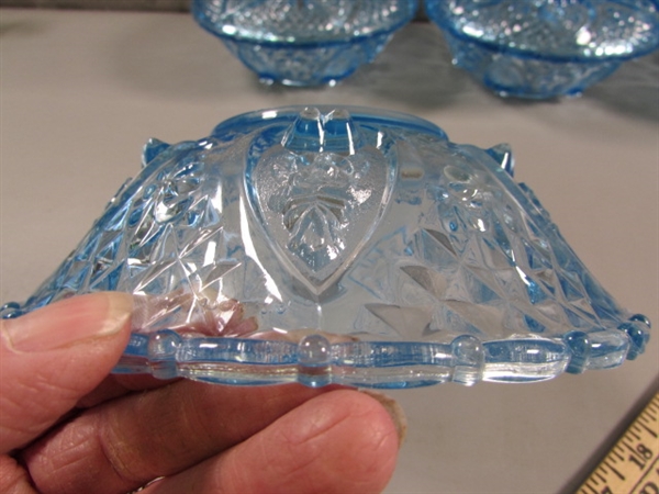 NEW LIGHT BLUE PRESSED GLASS BOWLS & CANDY DISHES W/LIDS