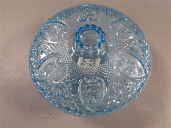 NEW LIGHT BLUE PRESSED GLASS BOWLS & CANDY DISHES W/LIDS