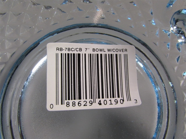 NEW LIGHT BLUE PRESSED GLASS BOWLS & CANDY DISHES W/LIDS